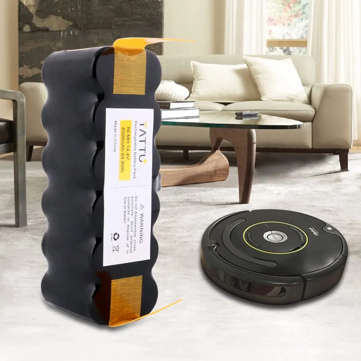 TATTU Batteria di ricambio compatibile con iRobot Roomba 4500mAh 14,4V Batteria NiMH compatibile con aspirapolvere iRobot Roomba Serie 500, 600, 700, 800, R3, 80501, 4419696, Scooba 450