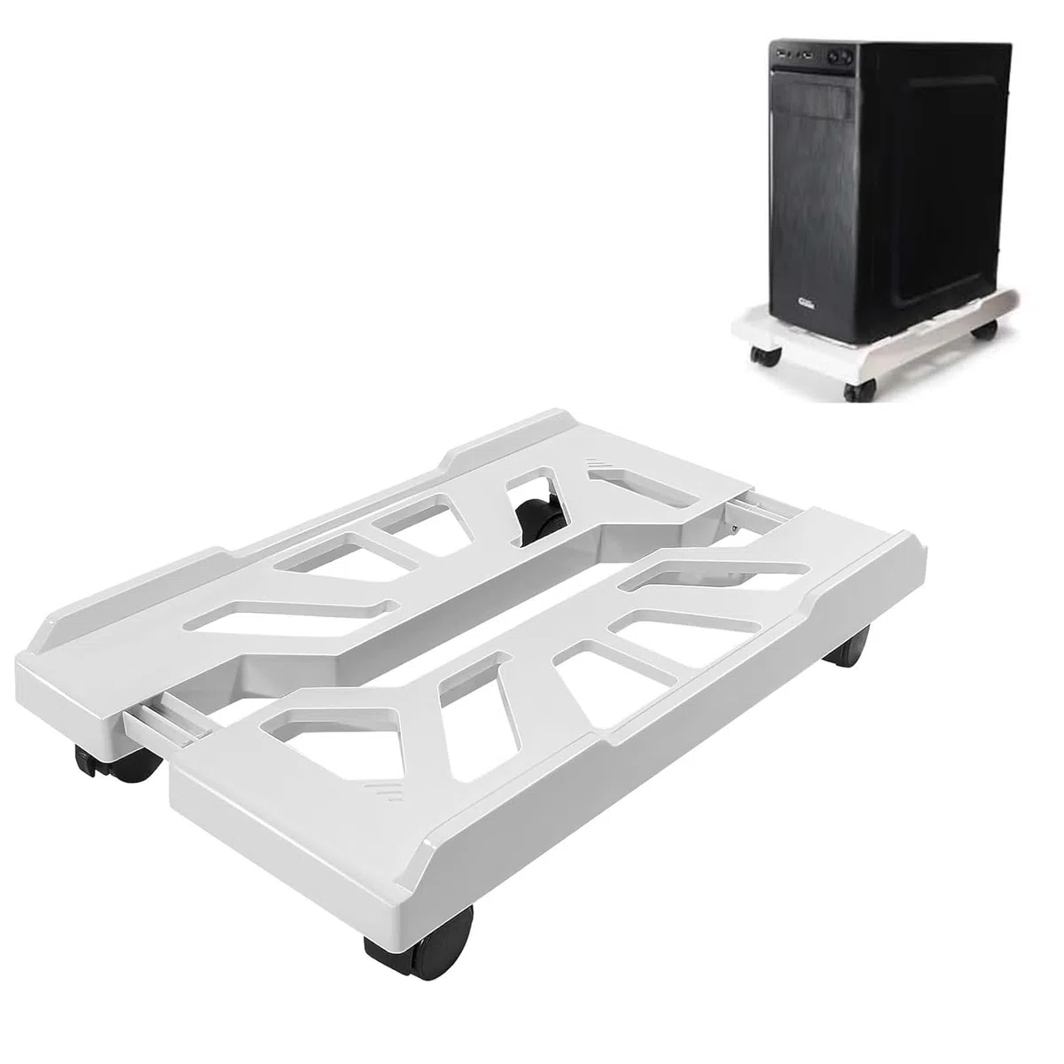 Eymobad Supporto pc fisso,Desktop Computer Tower con 4 Ruote Girevoli, CPU Tower Holder Cart, Universale, Fisso Regolabile, Protegge da Polvere e Sporco - per la Casa e L'Ufficio (Bianco)