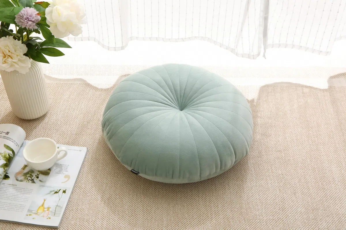 Cuscino da Pavimento per Meditazione, Cuscino Rotondo Grande per Pavimento, Seduta per Adulti, Cuscini Spessi in Velluto per Yoga, Soggiorno, Balcone, Tatami, Esterno, 45,7 cm (Verde)