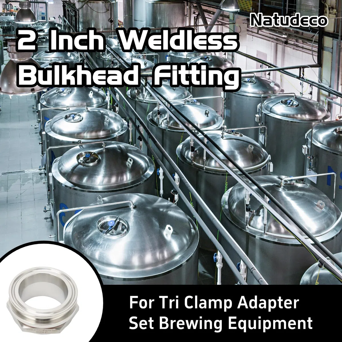 Raccordi per Paratia Senza Saldature Tri Clamp da 2" Paratia per Bollitore Homebrew iniaio Inossidabile per Set di Adattatori Tri Clamp Attrezzatura per La Produzione di Birra