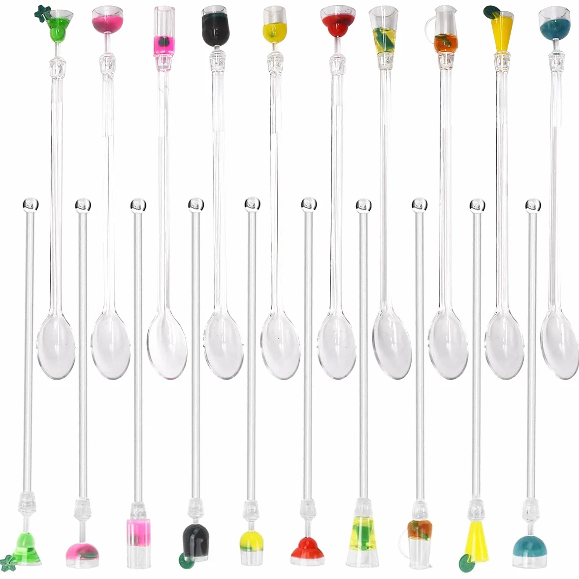 Bastoncini da Cocktail,Forreen 20 Pezzi Bastoncini per Cocktail Acrilico Colorati Cucchiai da Cocktail Riutilizzabili Plastica Drink Agitazione Bastoncini per Bar Partito Cafe Frutta Succo,23cm