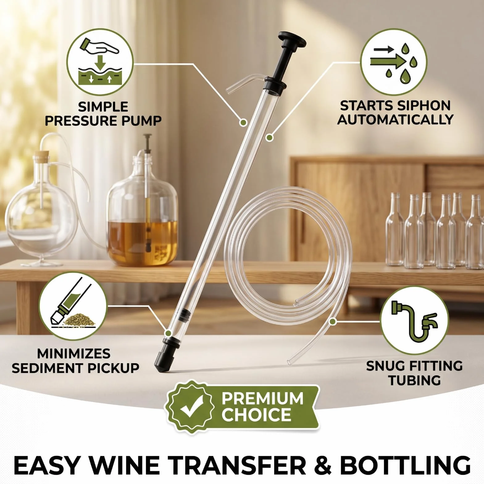 Sifone Vino 35cm con Tubo, Sifone Automatico Canna da Travaso per Birra