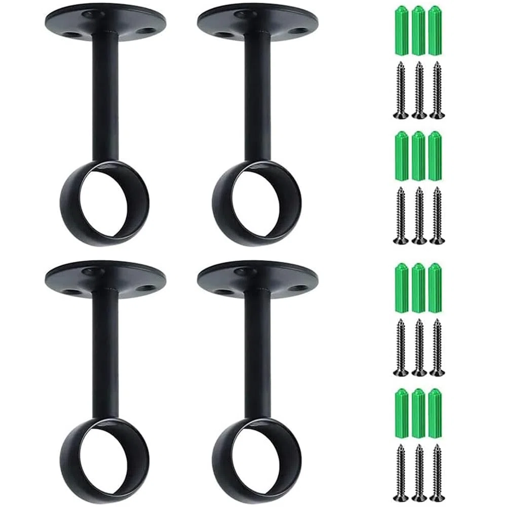 4 Pezzi Staffa di Montaggio a Soffitto, Supporti per Aste per Tende, Staffe per Tende Armadio, con 12 Viti e 12 Tubi di Espansione, per Appendere Traverse da 25 mm, Nero