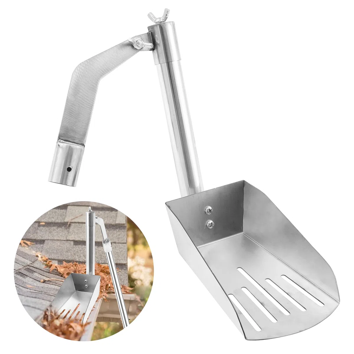 Pala per grondaia, in acciaio inox, per la pulizia di foglie e sporcizia, per grondaie, fughe per grondaie