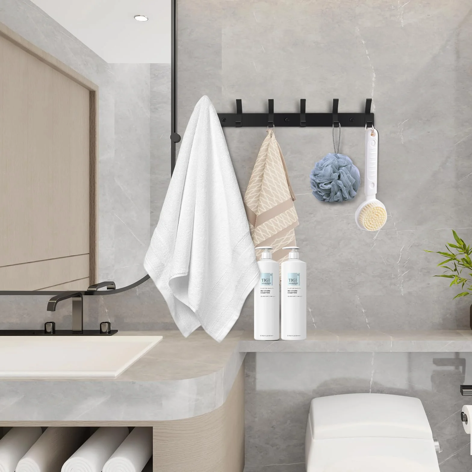 AUXHCYL Appendiabiti da Parete Moderno, 2 Pezzi Attaccapanni da Muro, Appendiabiti da Muro per Camera da Letto Bagno e Cucina, Appendi Abiti per Muro per Giacche, Cappotti(Nero, 6 Ganci)