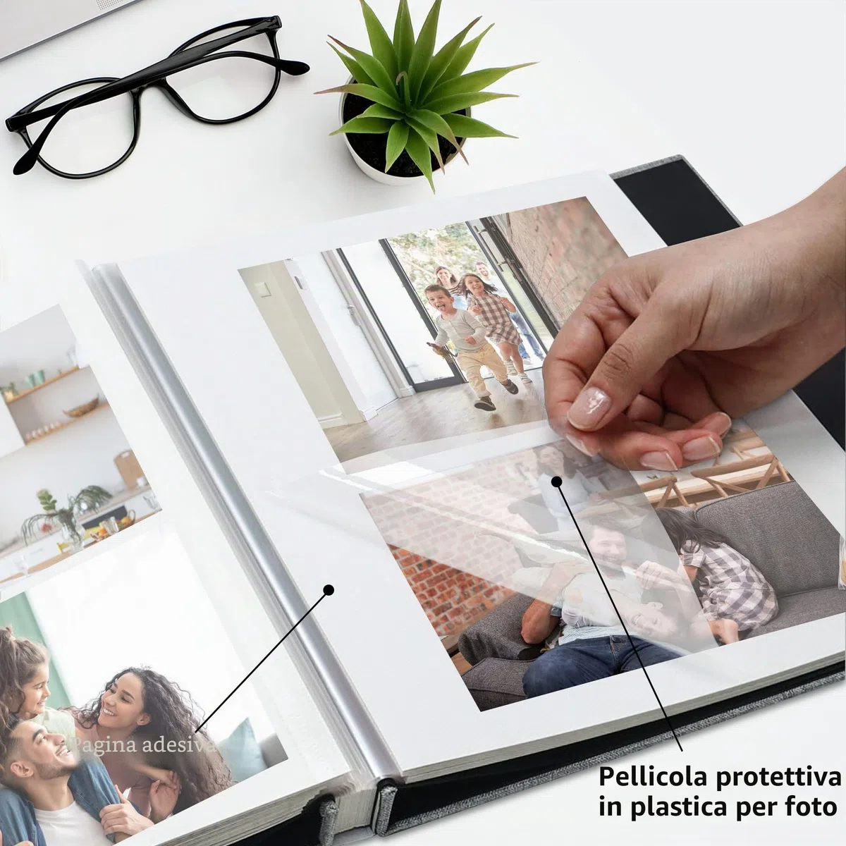 Album Fotografico Autoadesivo 28x27 cm, Scrapbook Fai da Te con 40 Pagine Bianche, Copertina in Lino, Album Foto per 10x15 13x18 20x25 cm, Regalo Famiglia Matrimonio Viaggi Erba Verde