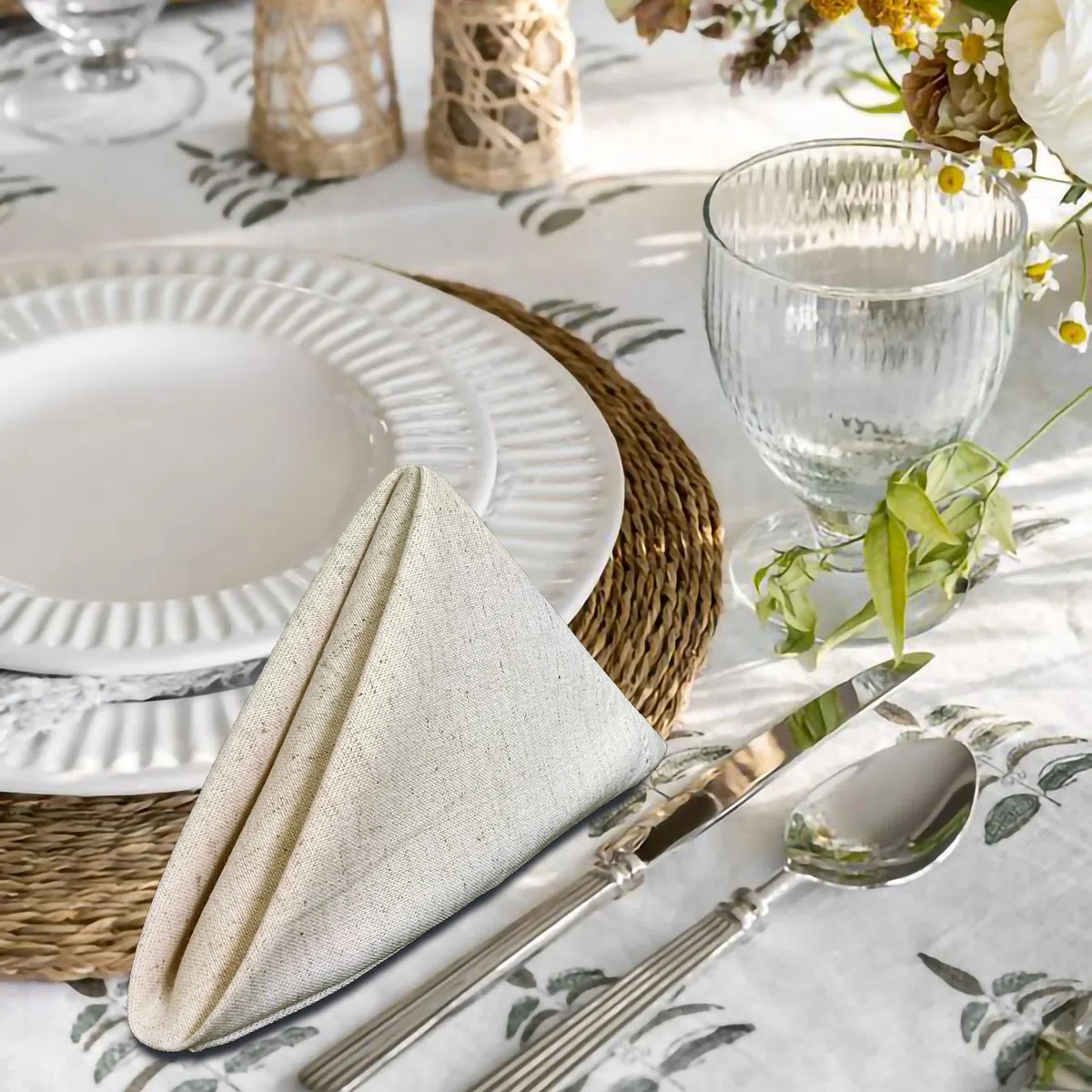 tovaglioli di lino con orlo a giorno, 50,8 x 50,8 cm, naturali, Tessuto, Natural Beige, 50 x 50 cm