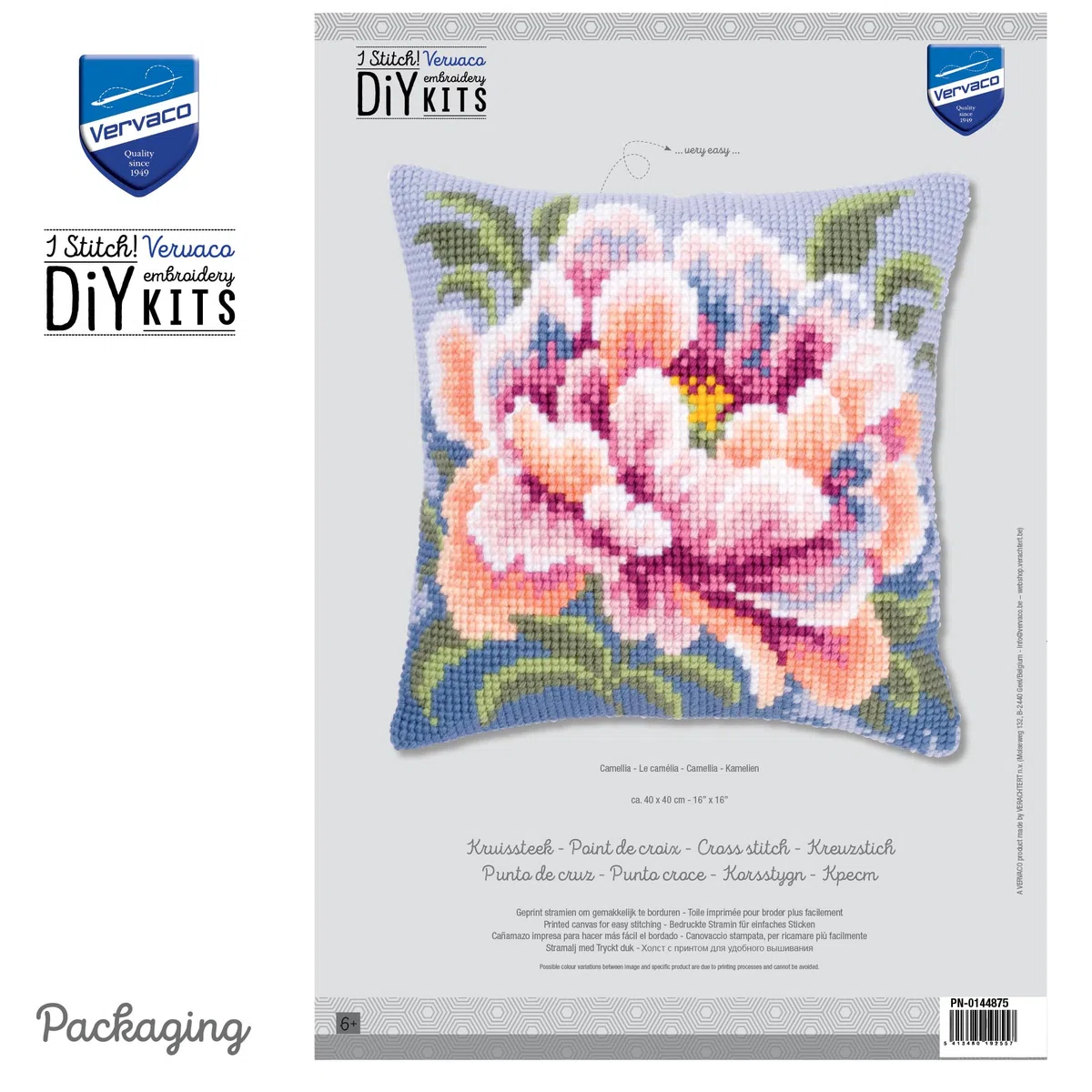 VERVACO Kit Cuscino Punto Croce Camelia Set Ricamo Principianti Cuscini Gobelin Decorativi ca. 40 x 40 cm Accessori per Lavoretti Creativi DIY Casa Decor Hobby Adulti Cross Stitch