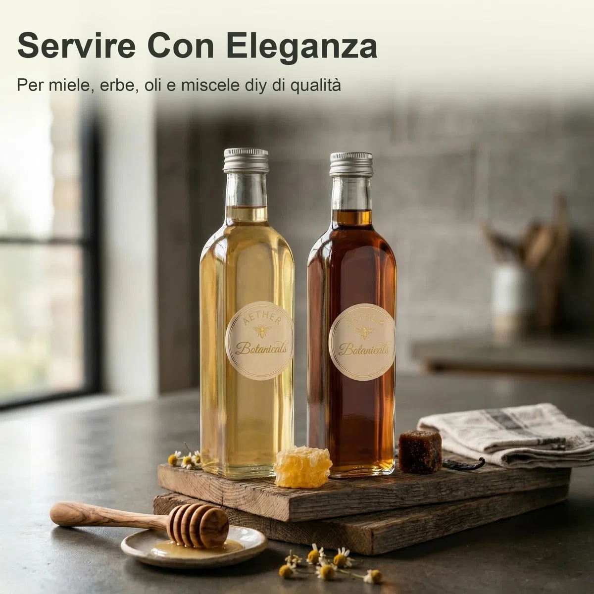 24 bottiglie vetro 250ml – bottigliette di vetro piccole 250 ml – bottiglia vetro 250 ml – per liquore sciroppi olio – tappo a vite – con etichette imbuto matita
