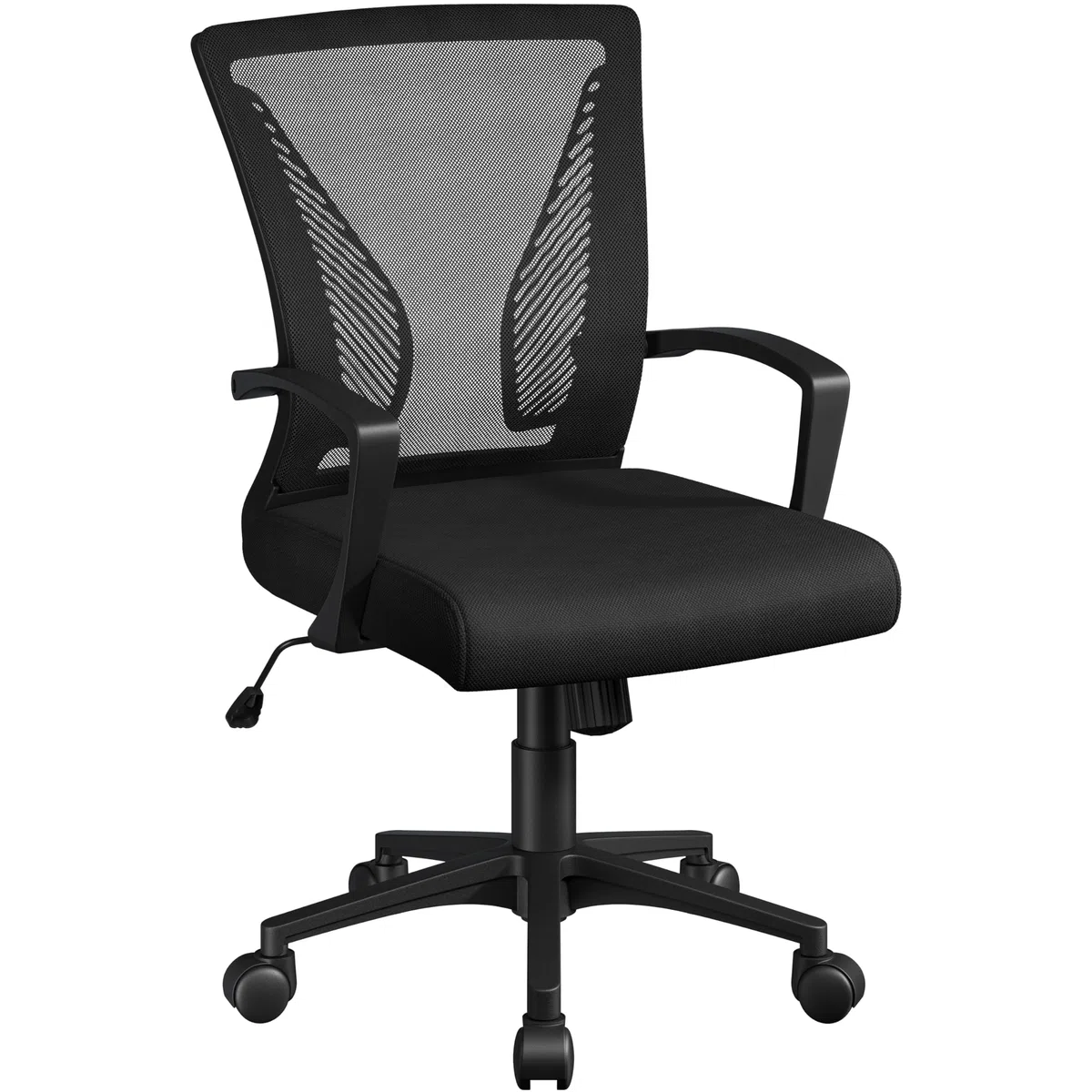 Yaheetech Sedia da Ufficio Scrivania Ergonomica Lombare in Rete Traspirante Reclinabile Altezza Regolabile Girevole con Braccioli e Ruote Portata 136 kg Nera