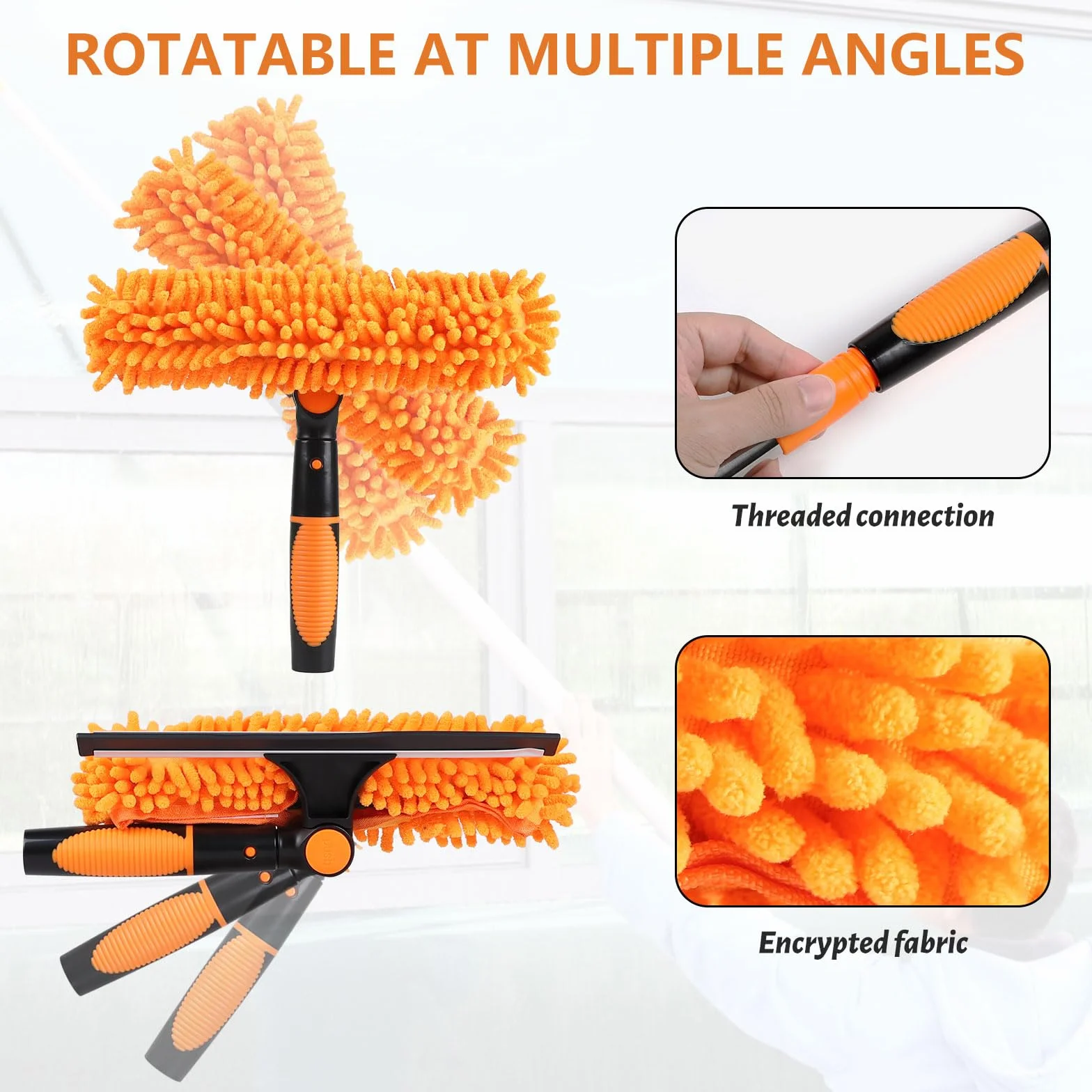 LALAGO Spolverino per Polvere Allungabile, Kit Pulizia Vetrate incluso Asta Telescopica da 1,5 a 4,5 m, Cattura-Polvere Telescopico in Microfibra, Tergicristallo, Pulizia per Finestre 2 in 1 (Set B)