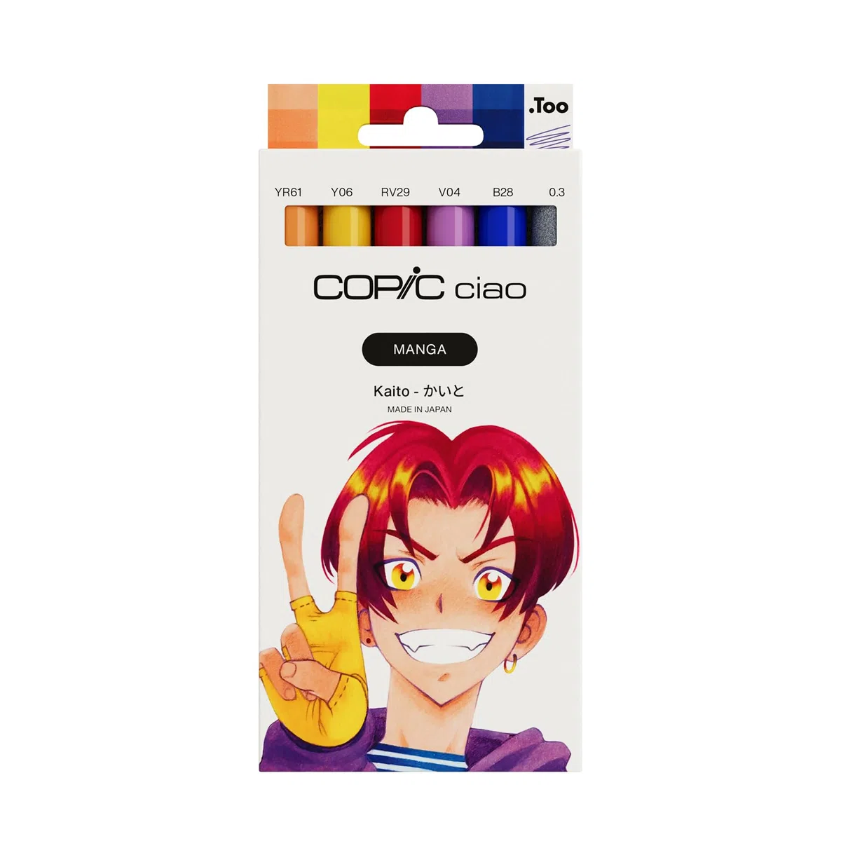 Copic Ciao MANGA - Set di pennarelli Kaito, con 5 tonalità calde di arancio e blu, con 1 multiplo da 0,3 mm in viola, Twin Marker con una punta media e una spazzola