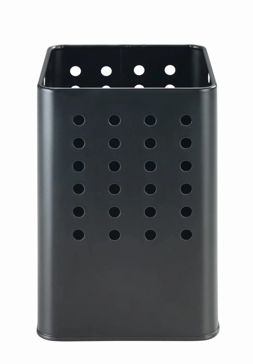 WENKO Portautensili Silio, supporto pratico per utensili da cucina realizzato in metallo verniciato a polvere, forma squadrata con fori, (L x A x P): 11,5 x 16,5 x 11,5 cm, nero opaco