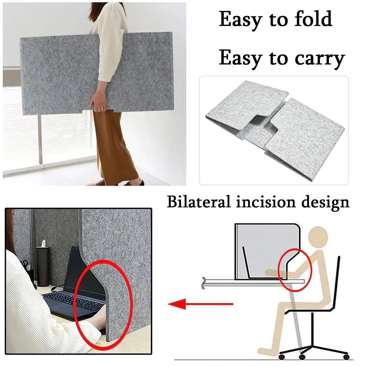 SAGIDAR Acustica Scrivania Divisori, Pannelli Isolamento Acustico, Separatore per La Privacy Grigio, 60/80/100cm, Cubicle Panel Pieghevole, Pannelli Fonoassorbenti, per Uffici, Sale Conferenze