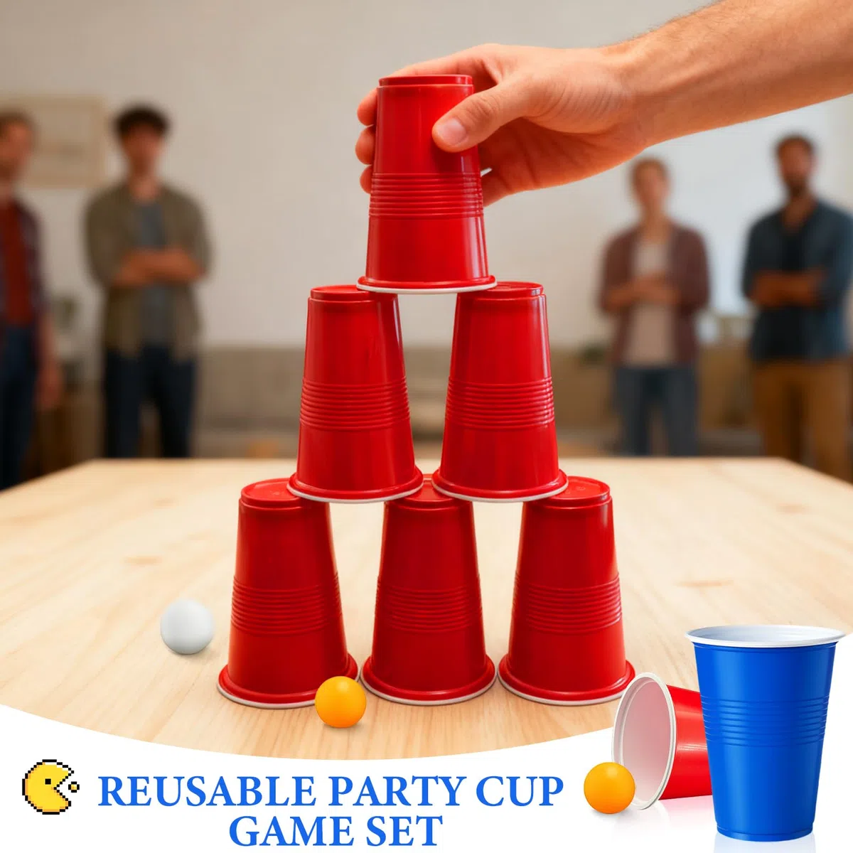 Bellanova Set da 100 Bicchieri Gioco da Festa 500 ml con 10 Palline da Ping-Pong, Bicchieri Rossi e Blu Riutilizzabili, Adatti a Giochi di Squadra, Feste, Campeggio e Bevande (50 rossi + 50 blu)