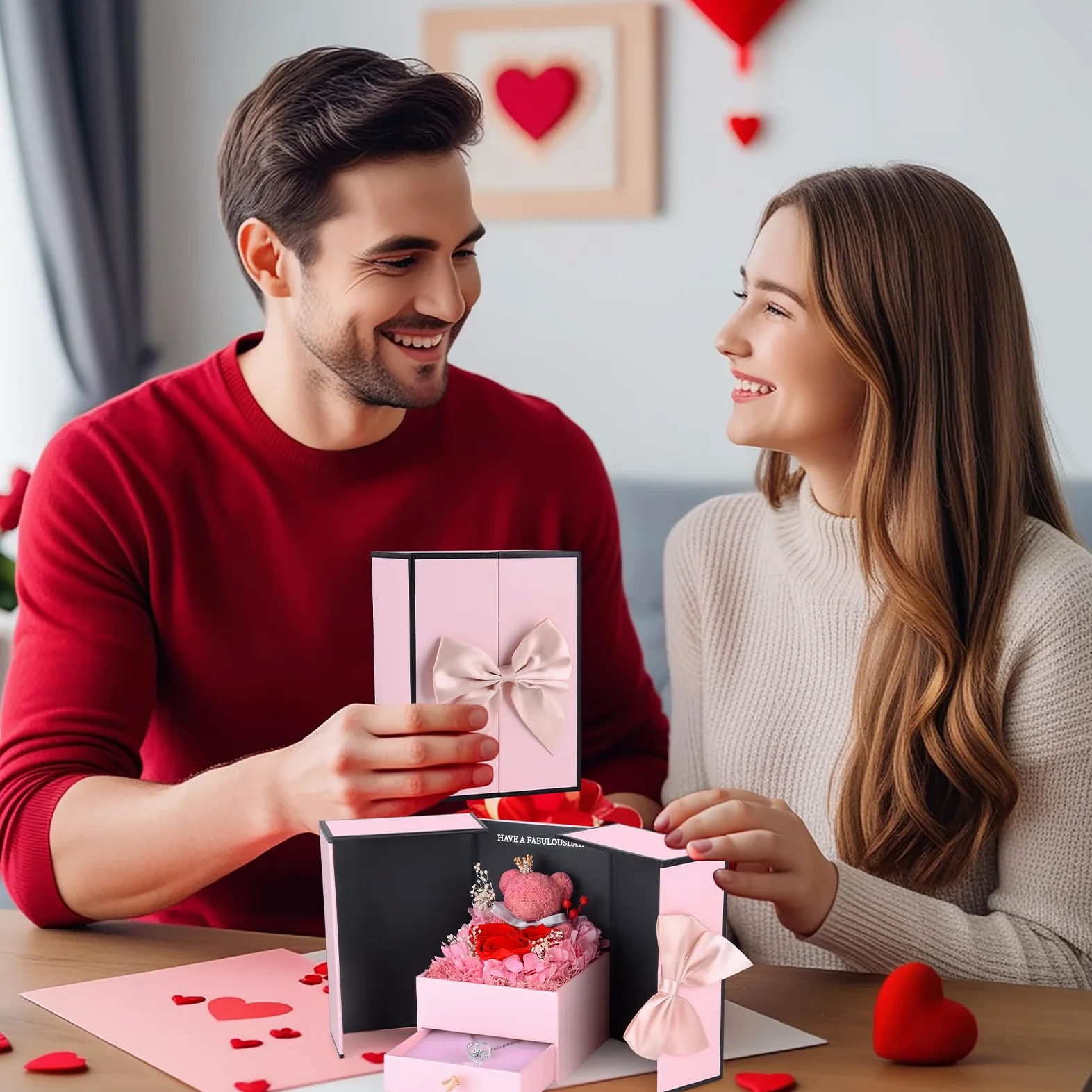 Rosa Eterna Idea Regalo per Lei,Rosa Stabilizzata con Collana e Orsetto Rosa Romantico Regalo San Valentino per lei,Festa della Mamma,Regalo di Compleanno per Fidanzata,Moglie,Donne