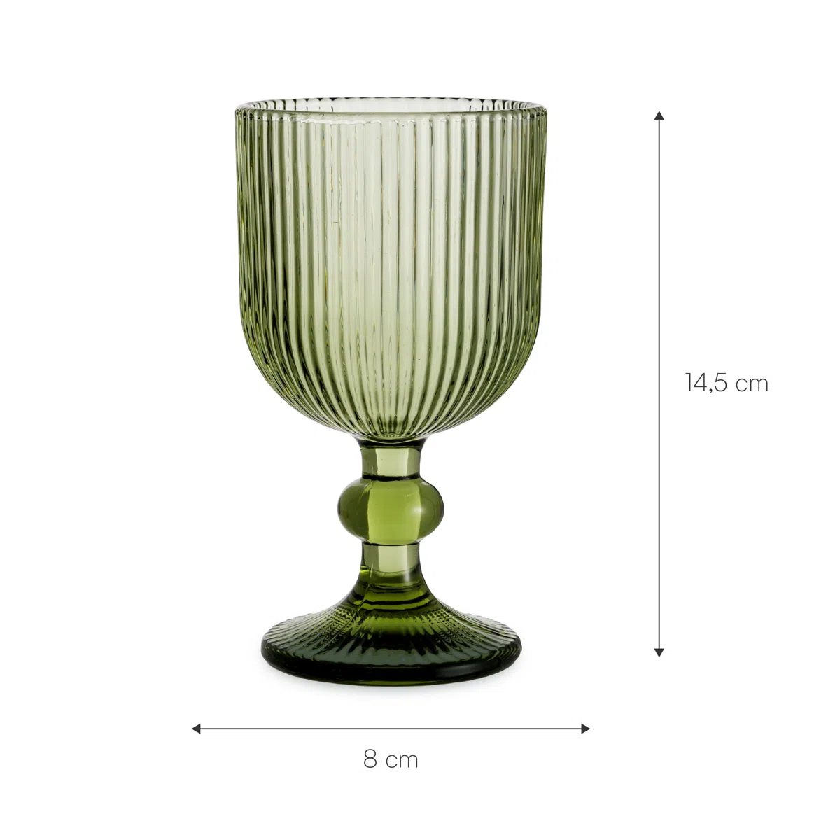 Baroni Home Set 6 pz di Calici in Vetro Colorati e Decorati con Righe in Rilievo 20 CL, Calici Eleganti Lavabili in Lavastoviglie, 8x8x14,5 cm, Verde