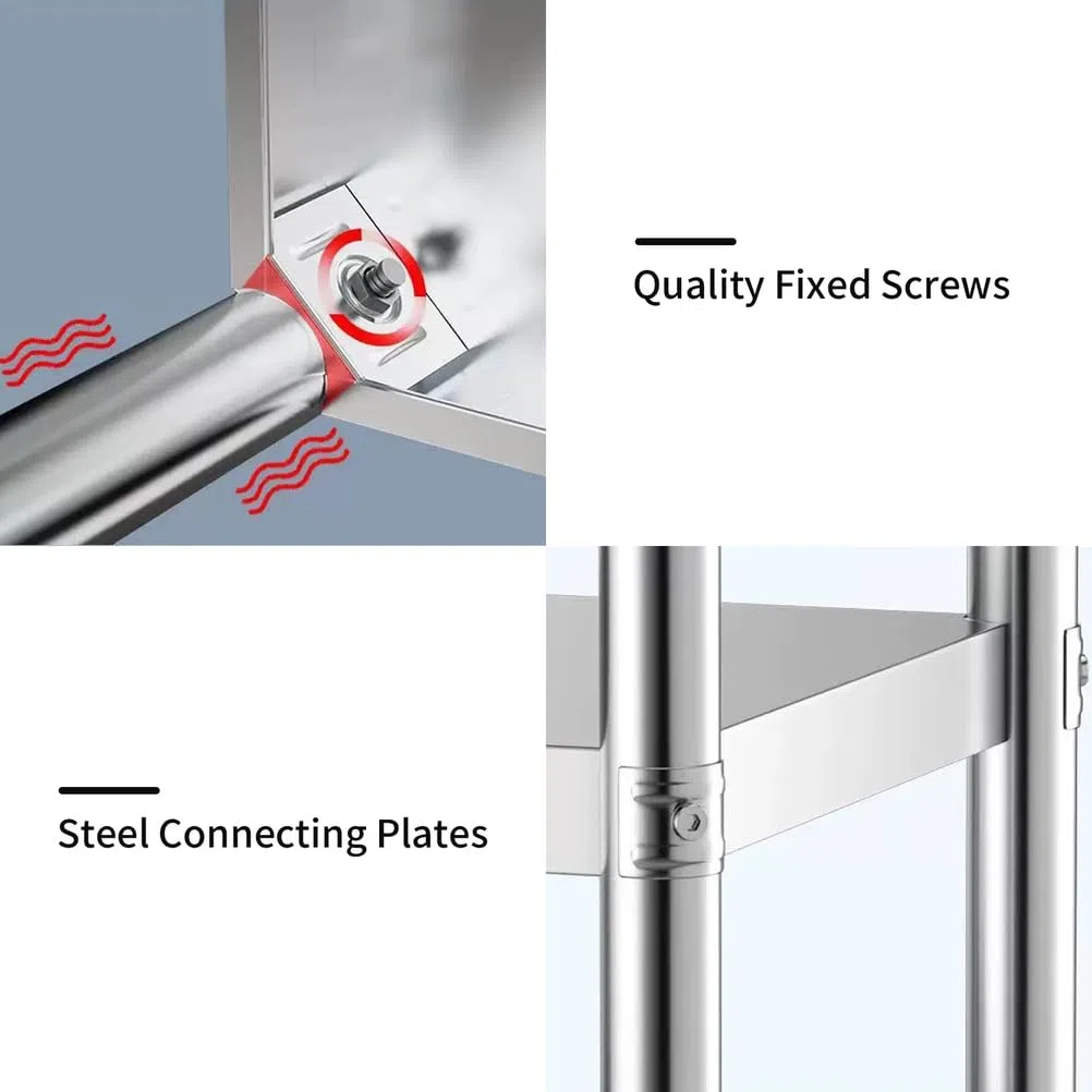 Tavolo da Lavoro Inox, 3 Ripiani, Portata 200 kg, Tavolo in Acciaio Inox Resistente per Preparazione Alimenti Banco Cucina Inox per Ristoranti Panificio Macelleria,110x60x80cm