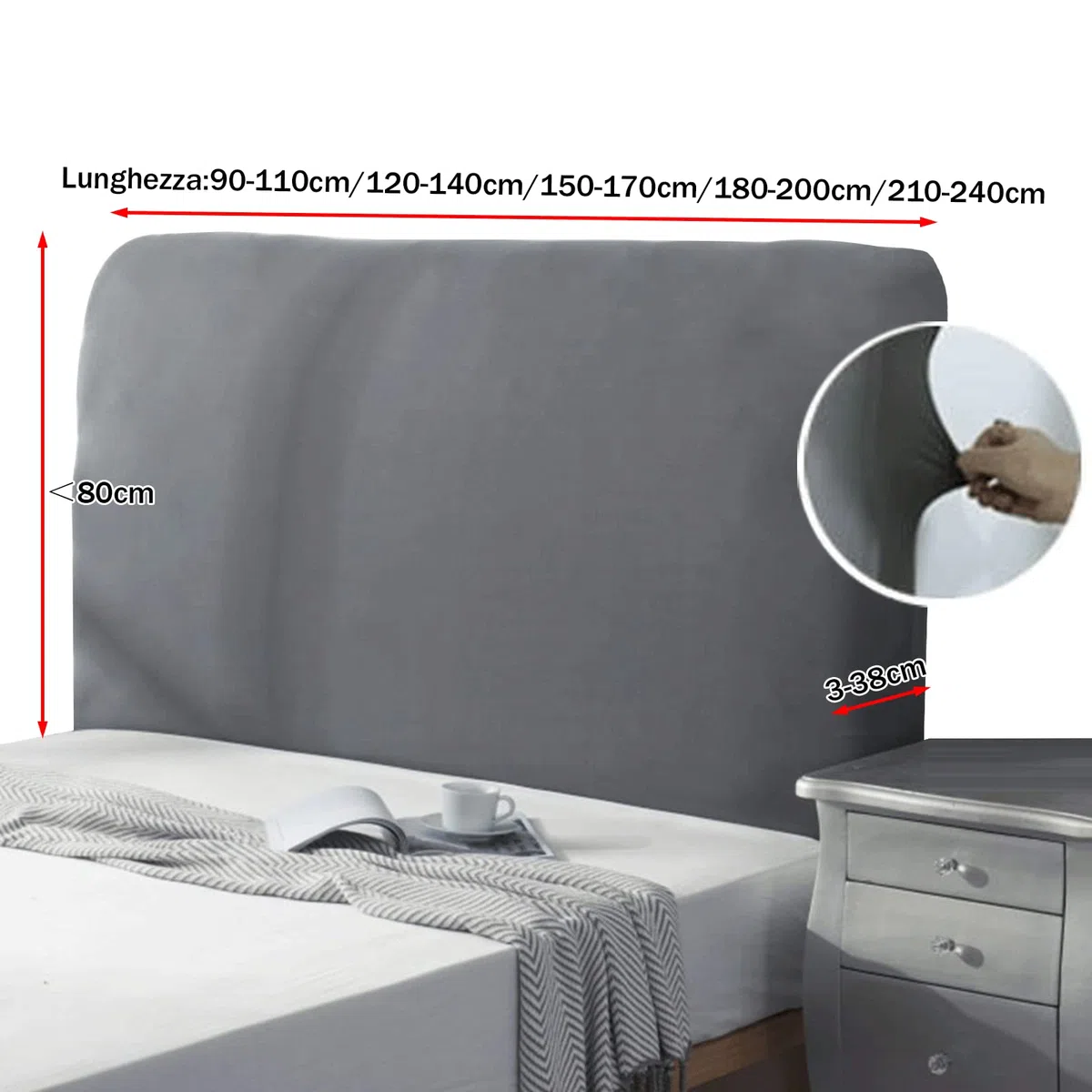 Elastica Copertura Per Testiera Per Letto Imbottito/Legno/Pelle Copri Testata Del Letto Matrimoniale Singolo Rettangolare/Leggermente Stondata Fodera Testiera Letto Prote(Lunghezza:180-200cm,Bianco)
