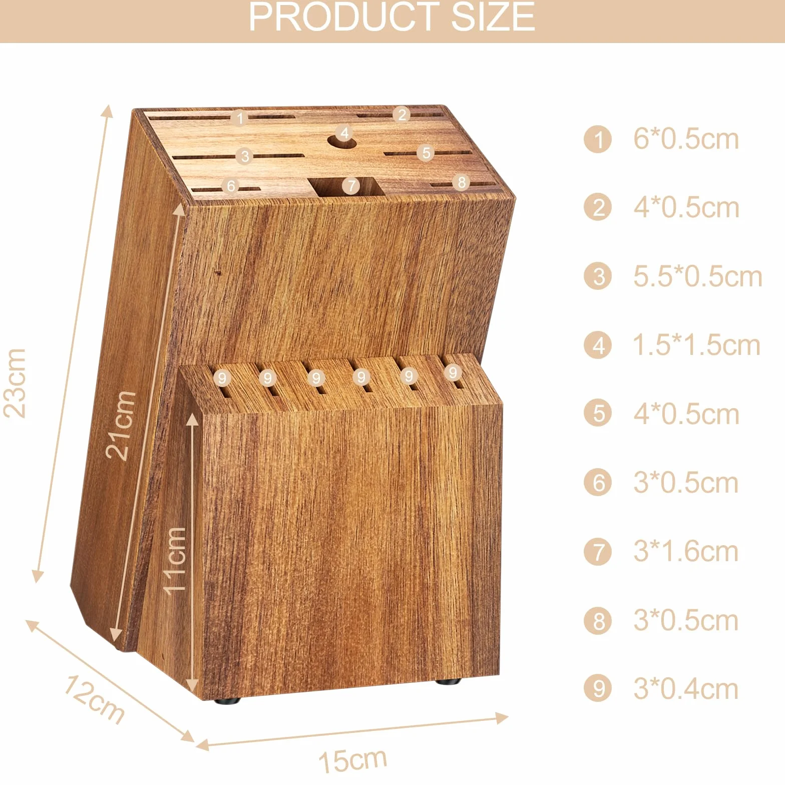 Ceppo Coltelli da Cucina, Ceppo in Legno Con 14 Scomparti, Affilacoltelli e Forbici Incluso, Porta Coltelli Cucina, Blocco Portacoltelli Senza Coltello, Base Antiscivolo, Universale, Pino