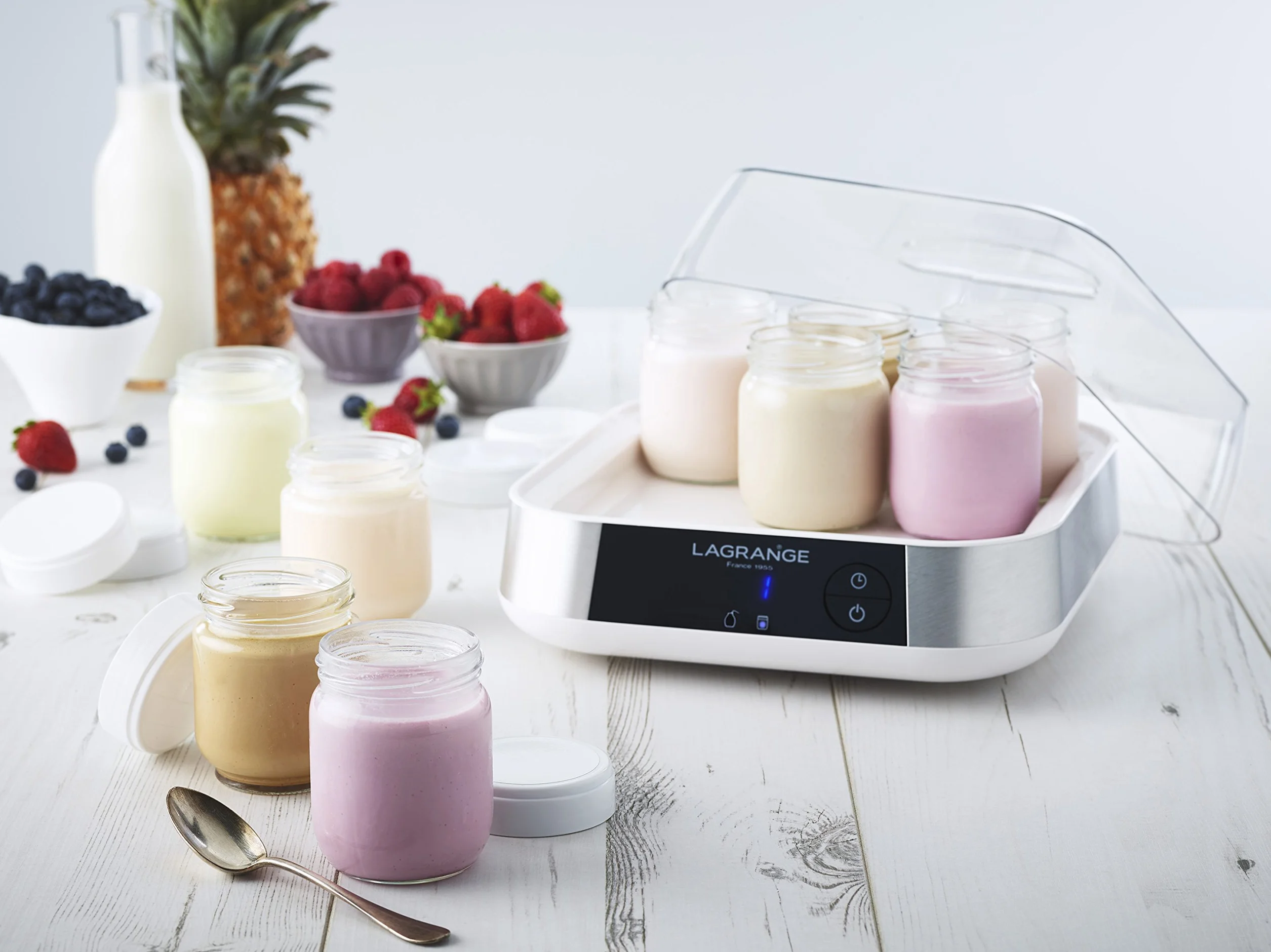 LAGRANGE, Yogurtiera Linea Produzione Francese, 9 Barattoli di Vetro 1.5L programmabile Spegnimento Automatico Segnale Suono 18W 459002