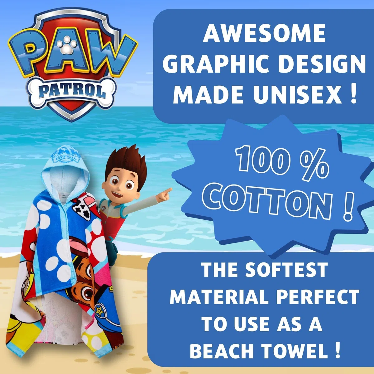 Paw Patrol Asciugamano con cappuccio 100 percento cotone Skye Chase Poncho Asciugamano da spiaggia bambini Asciugamano da bagno ragazzi Asciugamano nuoto ragazze Accappatoio per cambiarsi