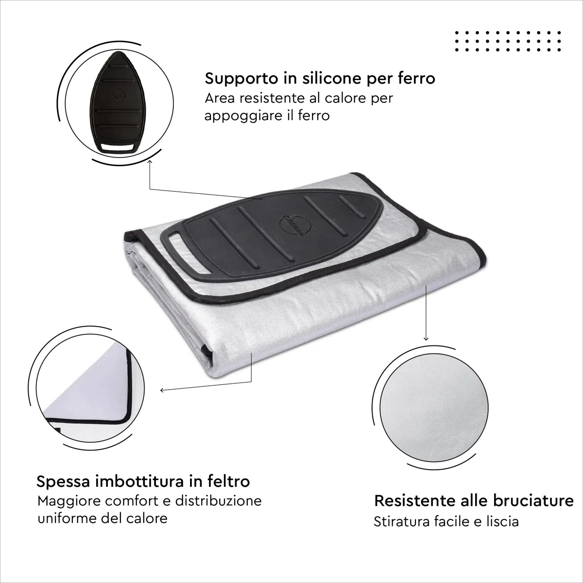Encasa XO Ironing Mat/Pad - Argento metallico (grande 70x50 cm) con 5 mm di imbottitura in schiuma e ferro da stiro in silicone per la pressatura a vapore su tavolo o letto