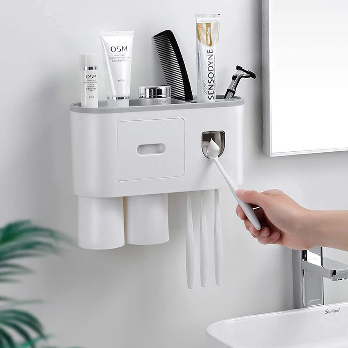 DoDuo - Porta spazzolino da denti a parete, dispenser automatico per dentifricio