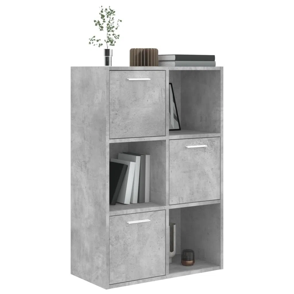 Scaffale per soggiorno, libreria, scaffalatura decorativa, per libri, soggiorno, studio, ufficio, grigio cemento, 60 x 29,5 x 90 cm