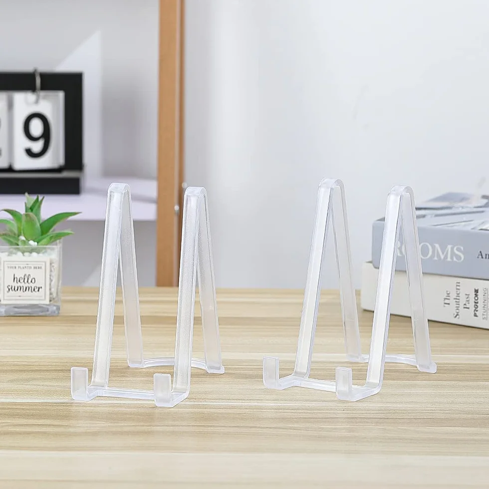 Supporti per Piatti da Esposizione - Cavalletti in Plastica per Piatti Decorativi, Cornici Foto, Dischi in Vinile e Tablet - Ideali per Arte da Tavolo - Altezza 15,2 cm - Trasparente (6 Pezzi)