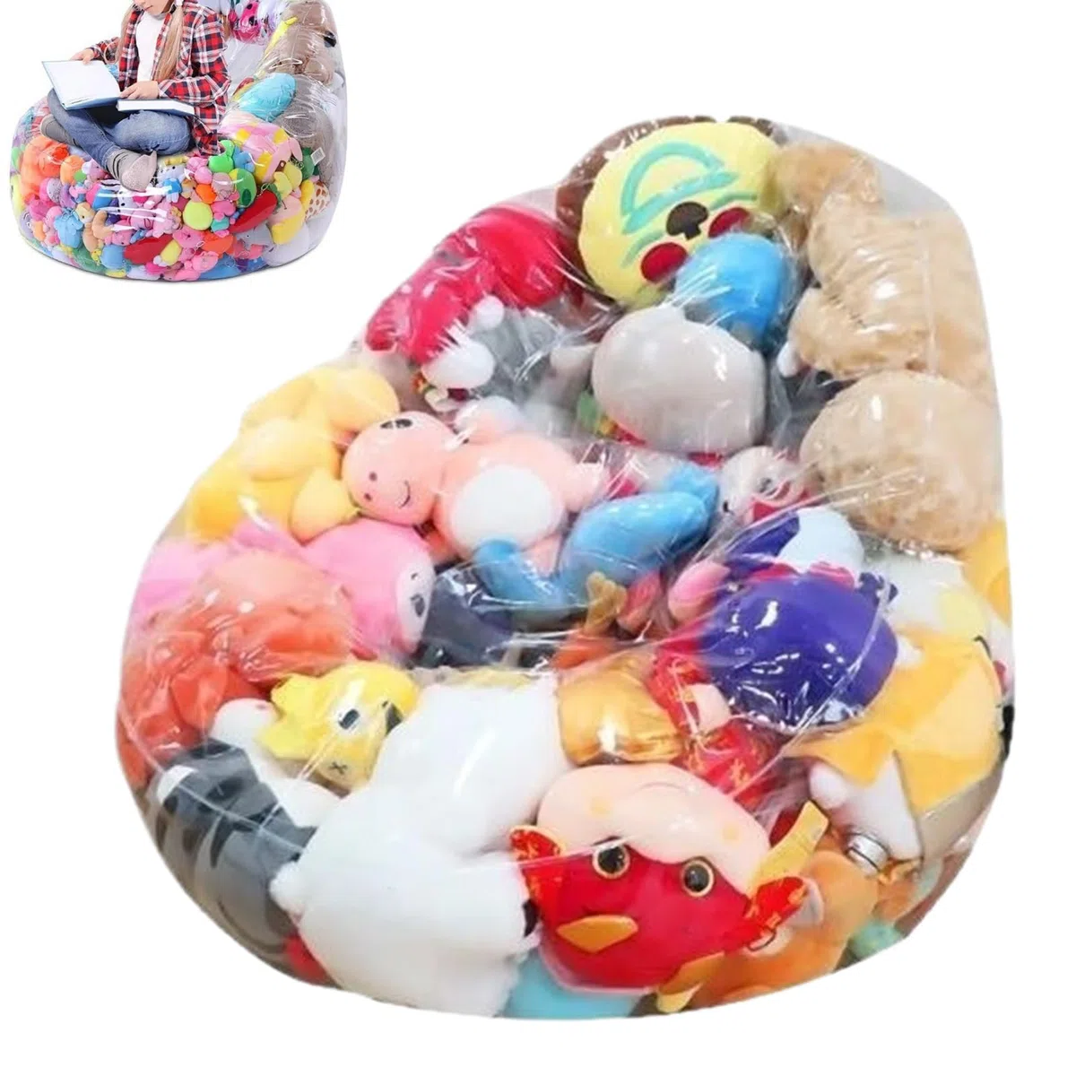 Sacco di fagioli per giocattoli di peluche - Contenitore trasparente di grandi dimensioni, contenitore di fagioli di peluche | Per giocattoli, relax, gioco, lettura, camera da , cameretta dei bam