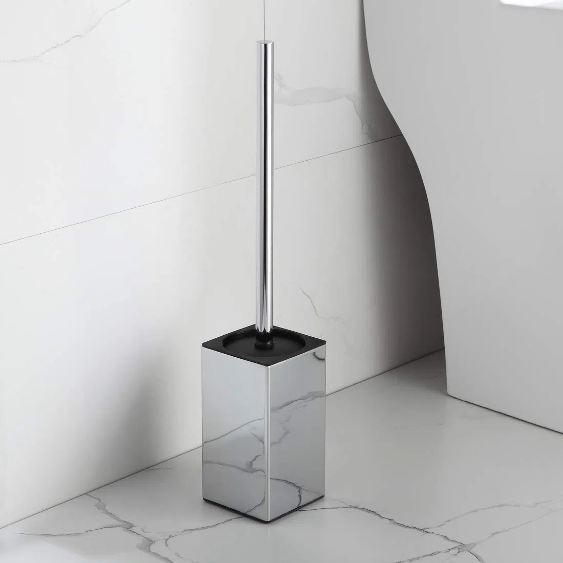 BGL Porta scopino quadrato in acciaio inox (cromato)
