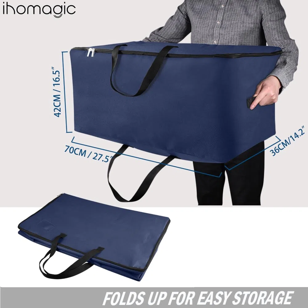 2 Pezzi Grande Borsa Portaoggetti, 105L Pieghevole Contenitore Vestiti con Manico e Cerniera, Organizzatore di Contenitore Sottoletto, Scatole Portaoggetti per Giocattoli, Trapunte, Blu Scuro