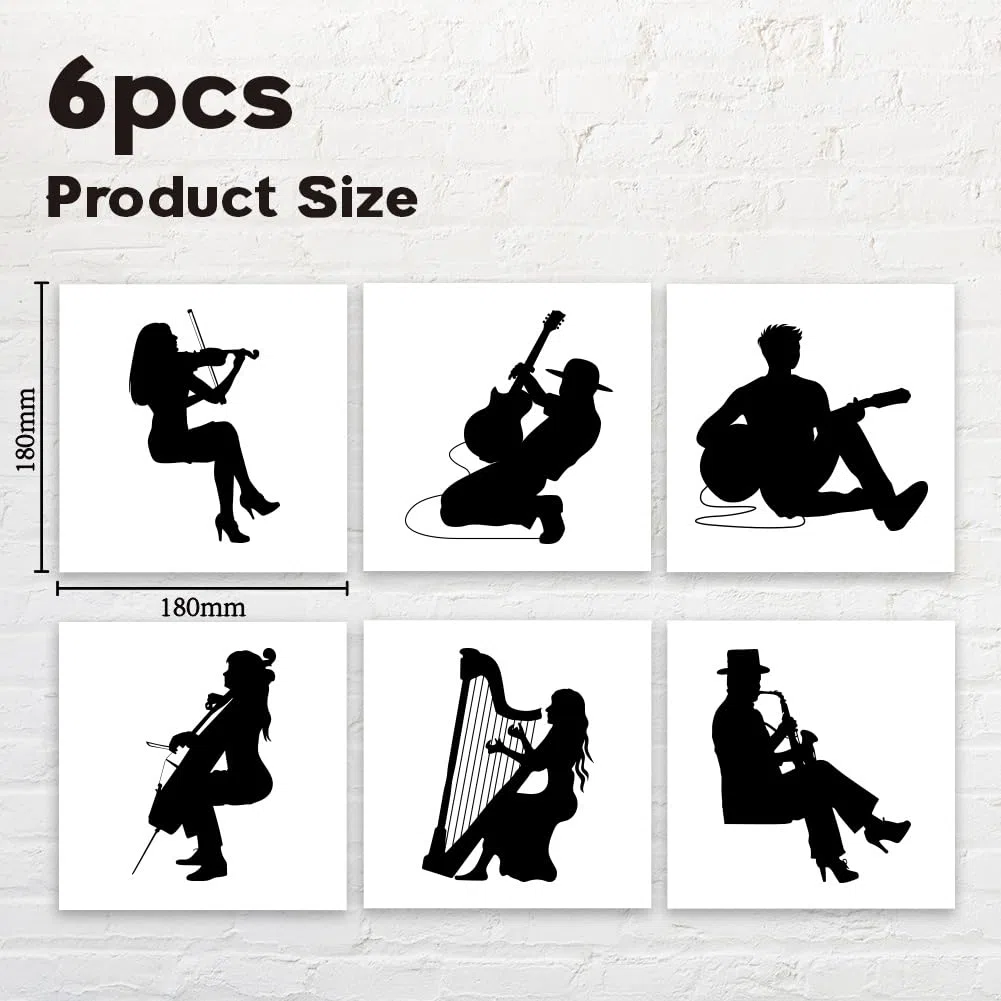 AHANDMAKER 6 Tipi Di Sagoma Musicista, Adesivi Creativi Interruttori, Adesivi Da Parete Con Silhouette Di Un Uomo E Una Donna, Musicista Seduta, Interruttore Luce Adesivi Per La Musica