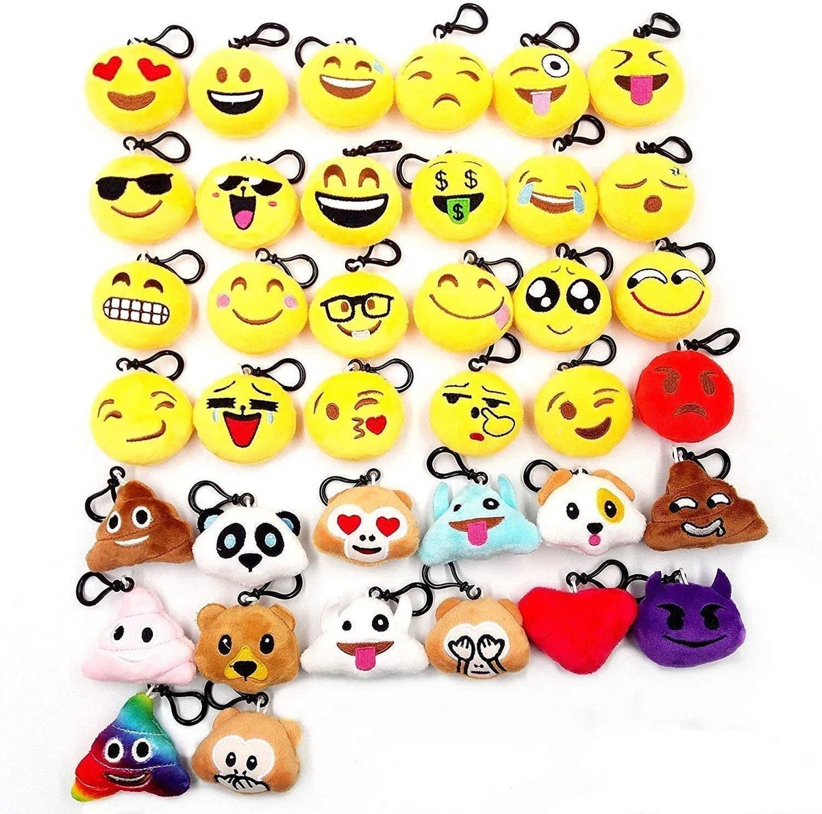JZK 38 x Mini peluche emoticon portachiavi 5cm giallo piccolo faccina sorridente porta chiavi zaino per bambini adulti festa di compleanno bomboniere regalo ringraziamenti omaggi ricordino pensiero