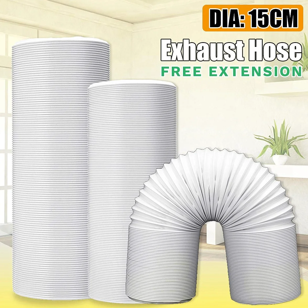 Tubo flessibile per condizionatore d'aria portatile, diametro 15cm, lunghezza 200cm, tubo flessibile per sfiato di scarico CA, parti del condizionatore d'aria filettate in senso antiorario