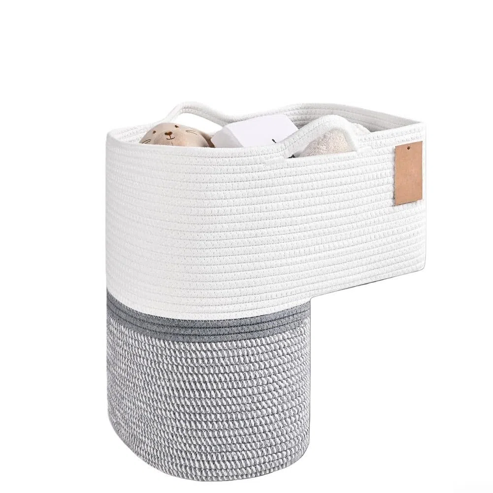 Cestino per scale in tessuto con manici, cestino portaoggetti in lino per gradini in moquette, organizer per giocattoli, libri, telefoni e articoli per la casa con elegante design neutro (A)