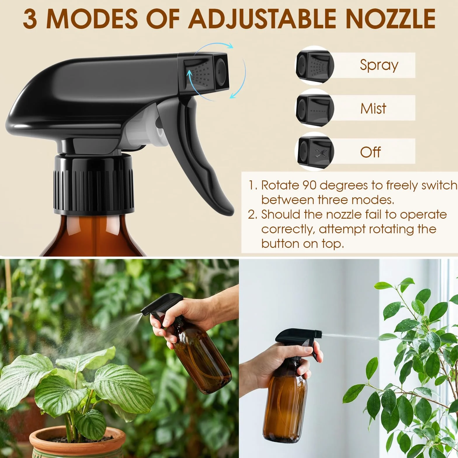 Bottiglie Spray Vuoto 2 X 500 ml Spruzzino Nebulizzatore, Ricaricabile Bottiglia Spray d'Acqua pray Bottle Confezione Flaconi Spray in Vetro Ambrato Ideale per Piante, Pulizia, Parrucchieri