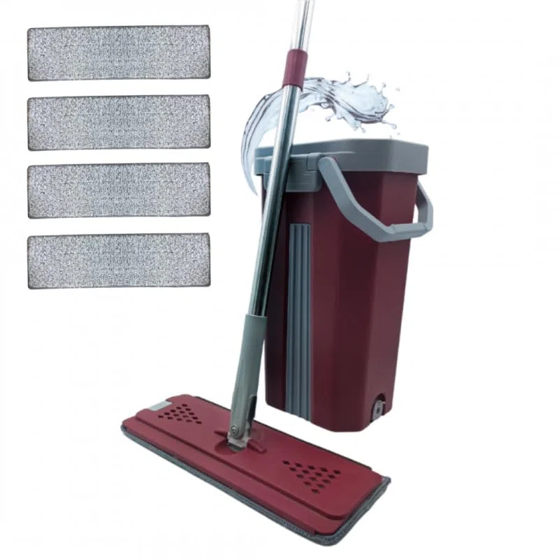 VENTEO Mocio extra large con testa girevole a 360°, secchio con doppia pulizia e centrifuga, 4 panni in microfibra lavabili, manico XL 130 cm con testa a sfera con clip