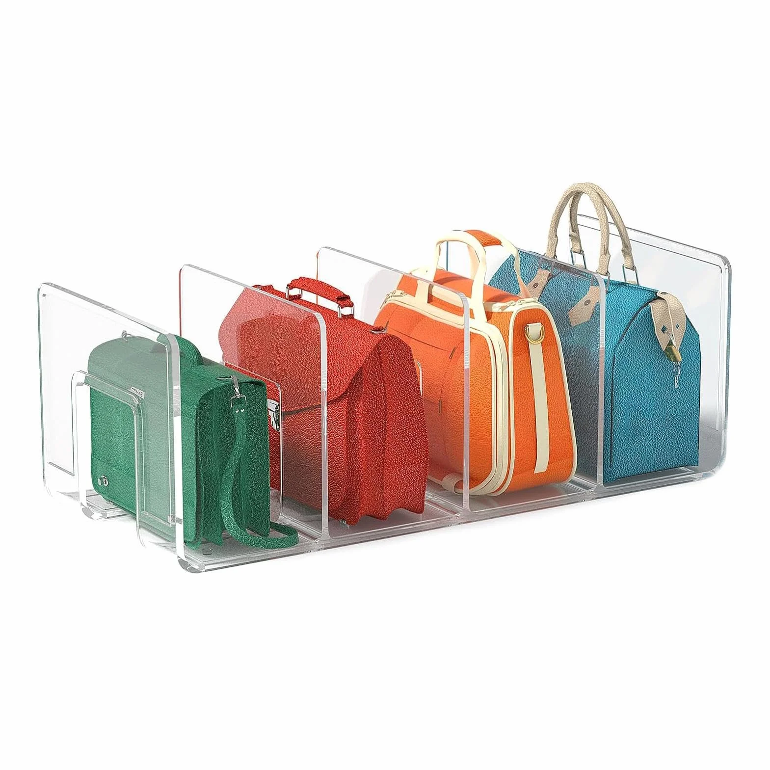 Organizer per borse per armadio, divisori trasparenti per armadio a 4 scomparti, divisori per ripiani in acrilico trasparente, divisori per frizione, ripiano per separatori per borse, organizzatori