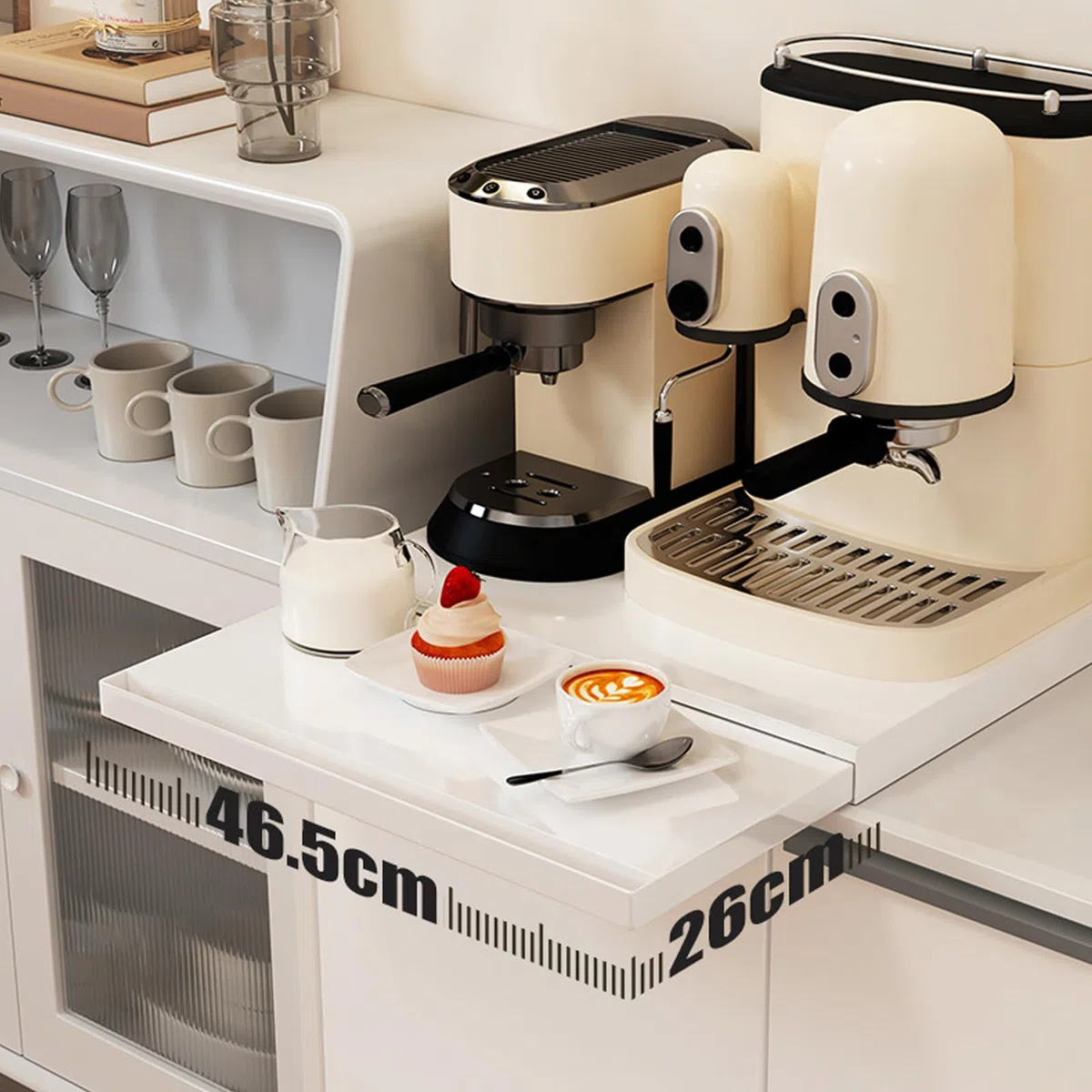 Vassoio scorrevole per elettrodomestici da Slider per riporre piano di lavoro, Ripiano estraibile per forno a microonde, Vassoio scorrevole per macchina da caffè (WHITE)