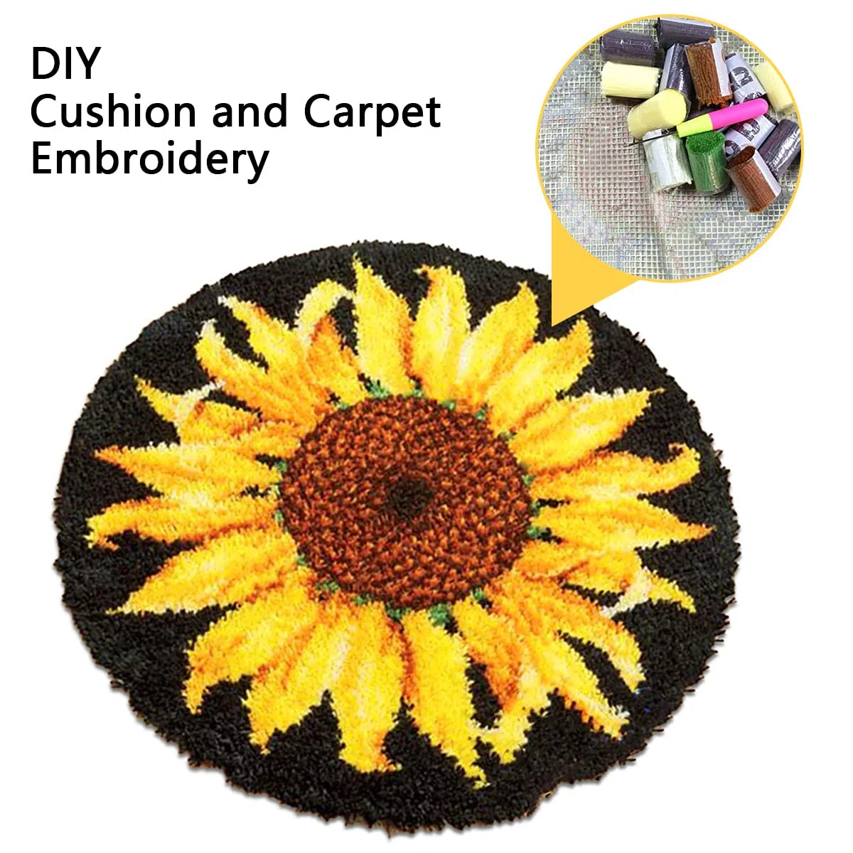 Mocoli Set tappeti da annodare, fai da te, punto croce, set con attrezzi (girasole, 50 cm)