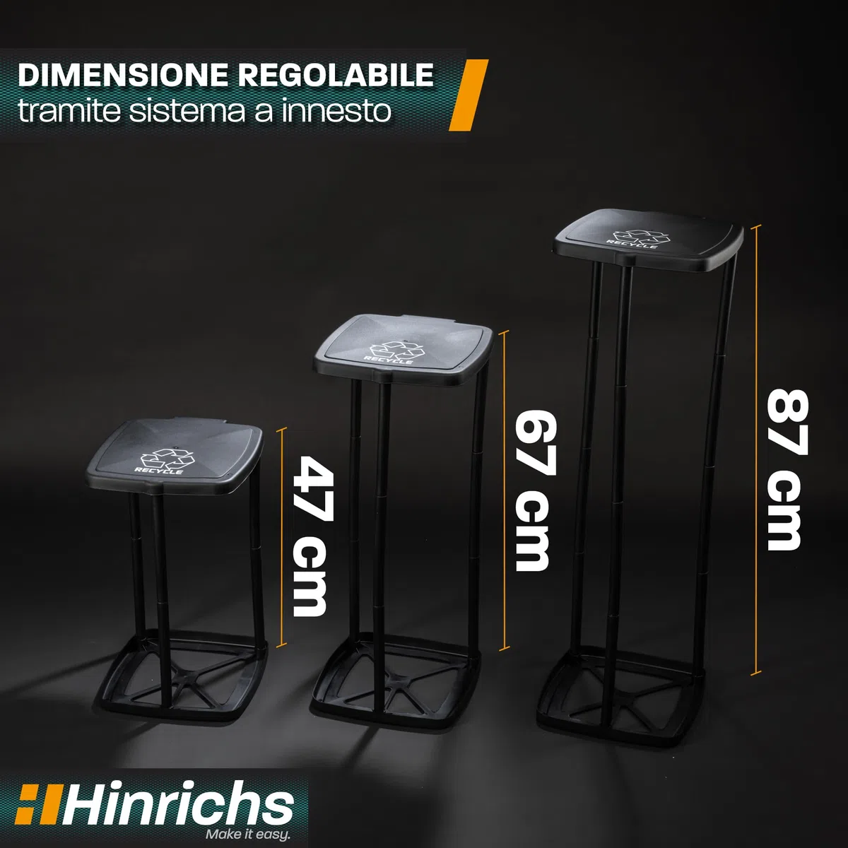 Hinrichs Supporto per sacco della spazzatura 120L - Supporto per sacco della spazzatura regolabile in altezza con coperchio per sacchi della spazzatura da 120L - Incl. 2 sacchetti per spazzatura 120L