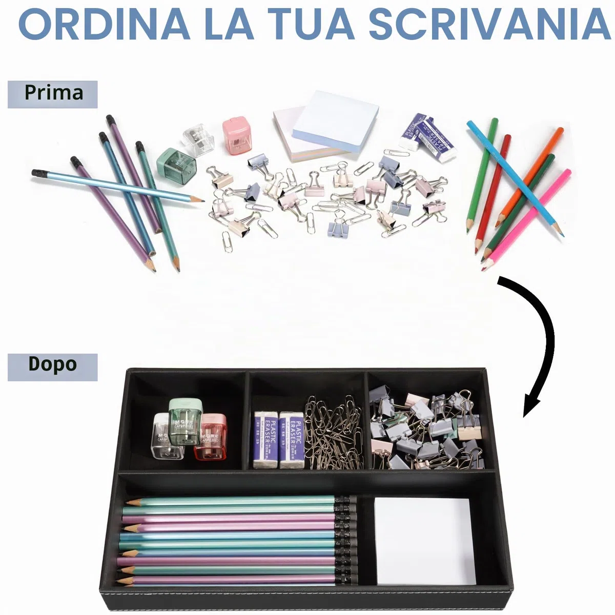 Vassoio di Stoccaggio, Svuotatasche in Pelle Organizer per Scrivania da Ufficio, Organizzatore del Comodino Portaoggetti Vassoio Organizer per monete,Occhiali,gioielli, chiavi, orologio(Nero)