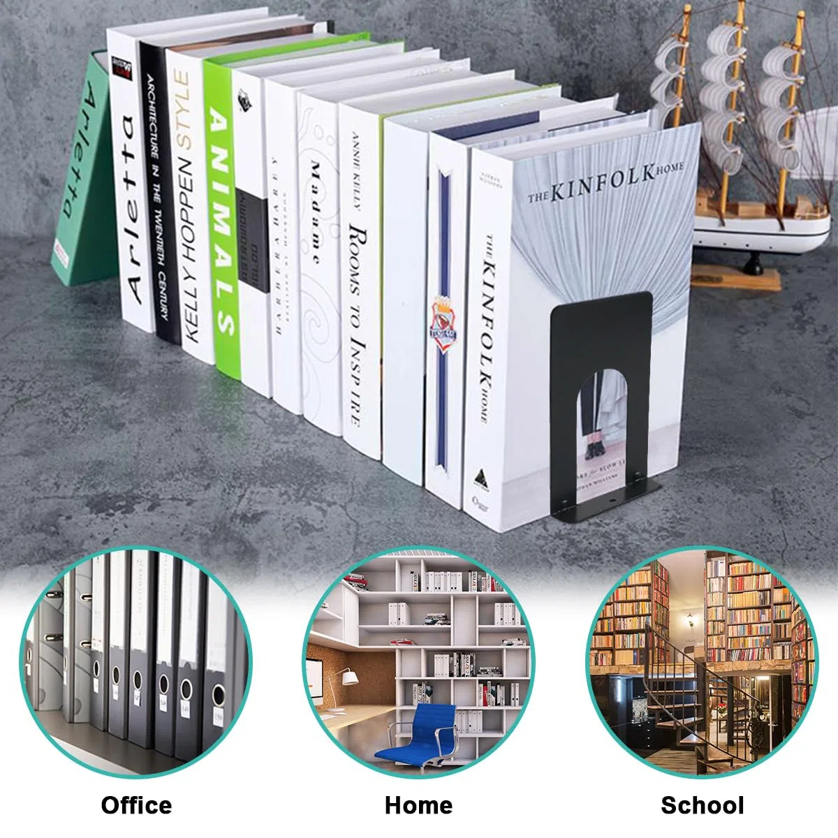 7 Paia Fermalibri, Fermalibri per Mensola Reggilibri in Metallo Utilizzato in Case Scuole Biblioteche Ufficio Studenti Regalo Nero Reggilibri 70 x 100 x 130 mm
