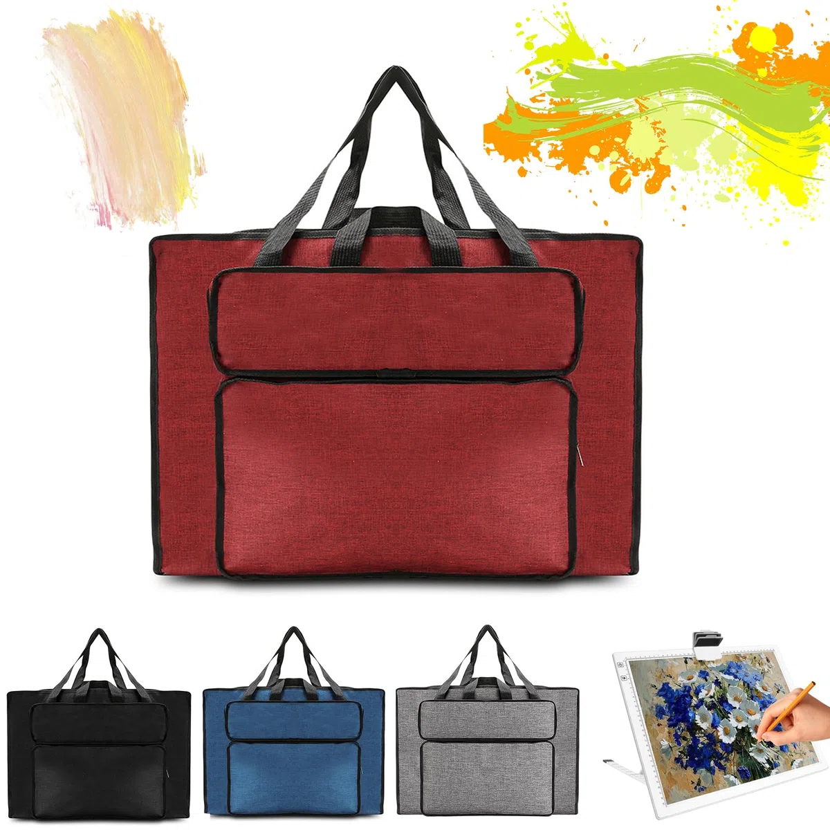 MeYuxg Borsa da disegno, cartellina per artisti, borsa in plastica impermeabile, per oggetti artistici, confezione da pittura per studio e schizzi all'aperto, Colore: rosso, A2, Moderno e semplice