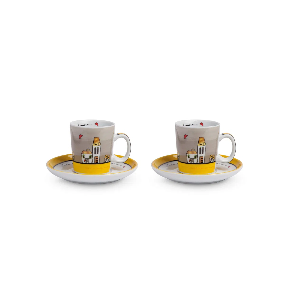 Egan Set 2 Tazze Caffé con piattini Le Casette Giallo