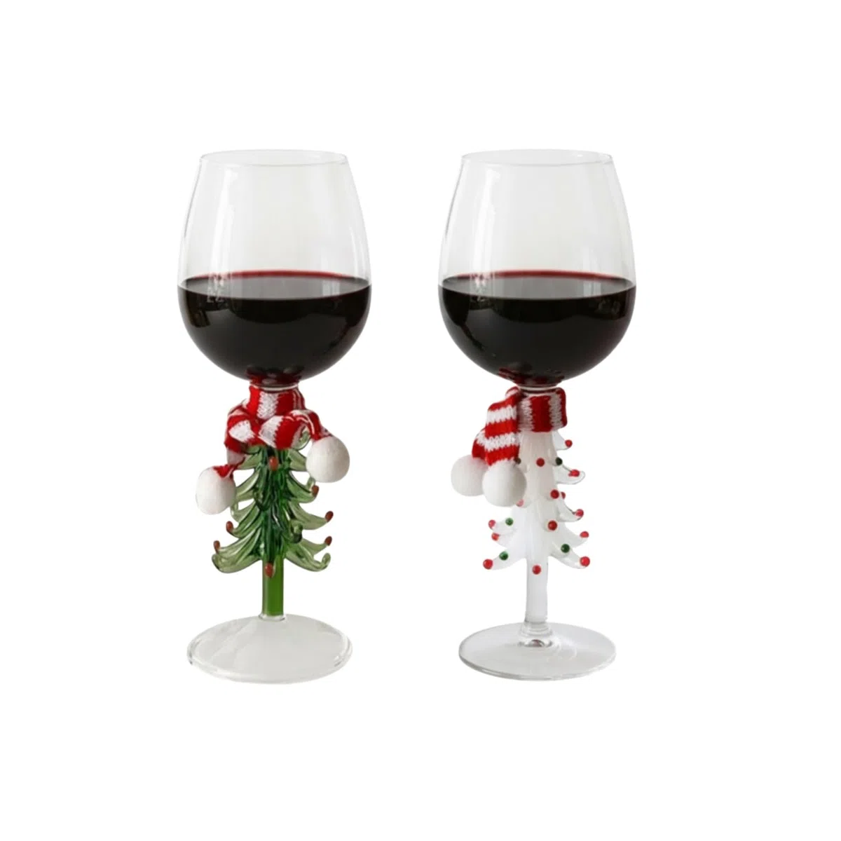 Bicchiere da vino con albero di Natale, 300 ml, con sciarpa, decorazione in cristallo, per feste, feste, regalo per gli amanti del vino (verde e bianco)