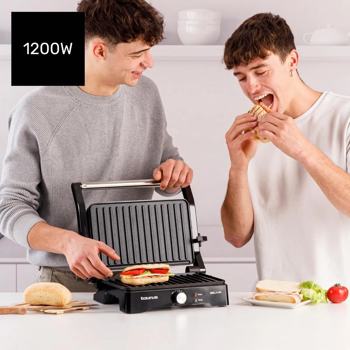 Taurus - Grill Elettrico Grill&Co GR1500X | 1500W | Piastre Antiaderenti 27,5x17,3cm | Coperchio Basculante 180º | Termostato Regolabile | Base Antiscivolo | Vaschetta Raccogligocce