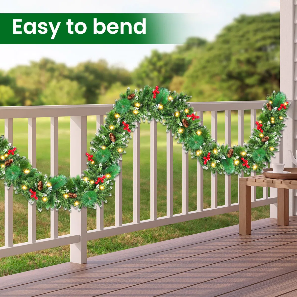 Ghirlanda Natalizia, 2.7M/9 FT Ghirlanda Natalizia per Porta, Ghirlanda Natale con 50 Luci, Ghirlanda di Natale Decorazioni Artificiale per Porta, Scale, Camino, Finestra, Giardino, Interni ed Esterni
